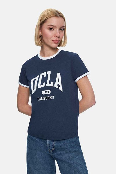 UCLA Tricou pentru femei SAVANNAH, albastru bleumarin, cu decolteu rotund, cu potrivire standard