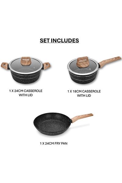 Auroware 5 Pcs Non Stick Cooking Pots And Pan Set Forged Aluminium Dishwasher Safe Cookware Pfoa Fre