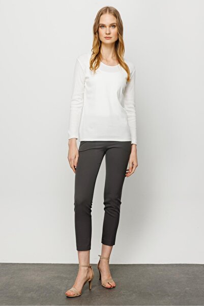 Desen Triko Women's Crew Neck Long Sleeve Basic Cotton Blouse White