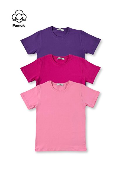 MK Mukko Kids Κορίτσι Αγόρι Σετ 3 Μπλουζάκι Basic Design Απλό κοντομάνικο μπλ...