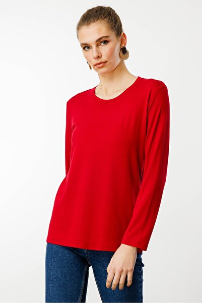 Desen Triko Γυναικεία μπλούζα με λαιμόκοψη μονόχρωμη χτενισμένη βαμβακερή κόκ...