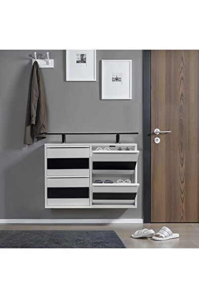 formood Tablalı 4'lü Metal Ayakkabılık - Beyaz MDF Antrasit