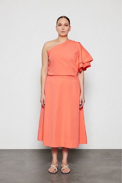 LUOKK Large Size Orange Poplin Skirt - Marlovie
