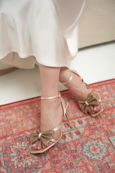 LAMİNTA Drew Satin Bow Stone Women's Heeled Shoes