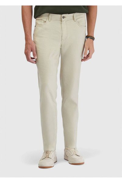 Ramsey Beige Plain Woven Slim Fit Casual Linen Blended Trousers