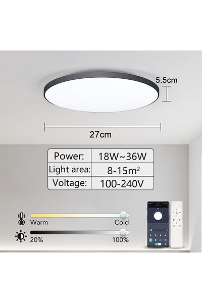 MARPOU Black 36W MARPOU Smart ceiling lamp led lamp for bedroom ceiling lights with Remote control Dimmable