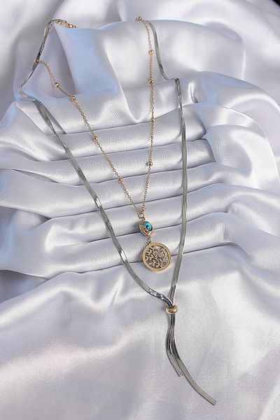 Skygo Colorful 316L Steel Mix Sprout - Long Women's Necklace with Evil Eye Bead Detail - Tj-Bko9400