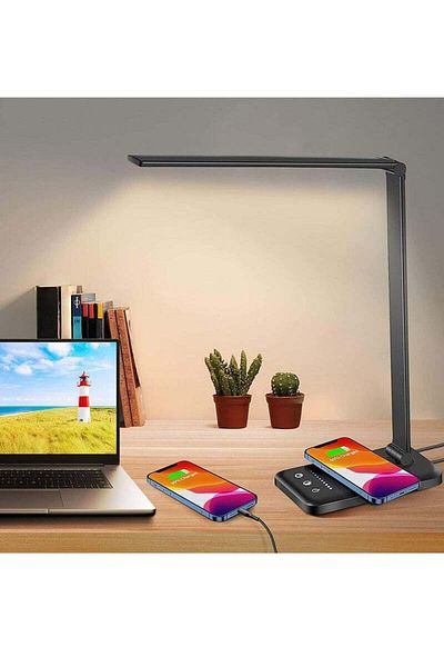COOYA Desk Lamp with Wireless Charger,5 Brightness Level,Dimmable Eye-Caring,Touch Control,Auto Timer