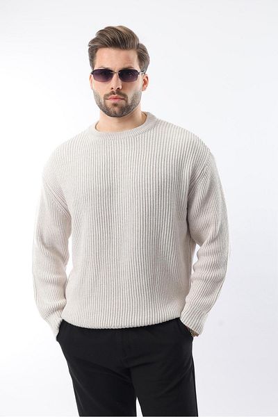 Madmext Gray Crew Neck Knitwear Men's Sweater E7410