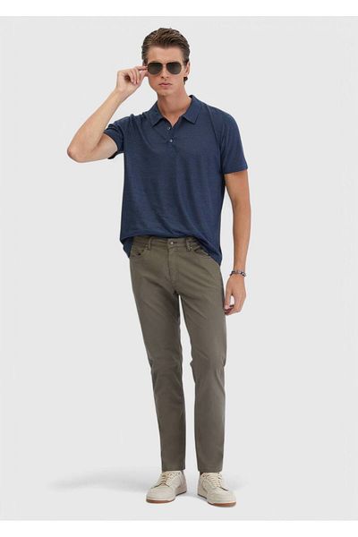 Ramsey Khaki Straight Woven Slim Fit Casual Cotton Blended Pants