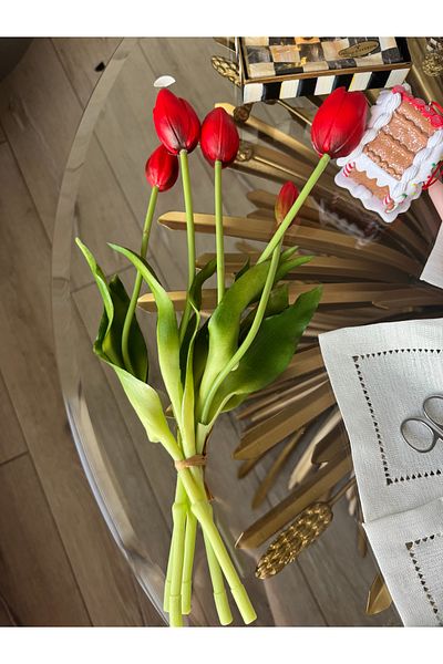 Hatice sakallı design Κόκκινο Υψηλής Ποιότητας Τεχνητό 5 Κλαδιά σε 1 Θάμνος Wet Tulip
