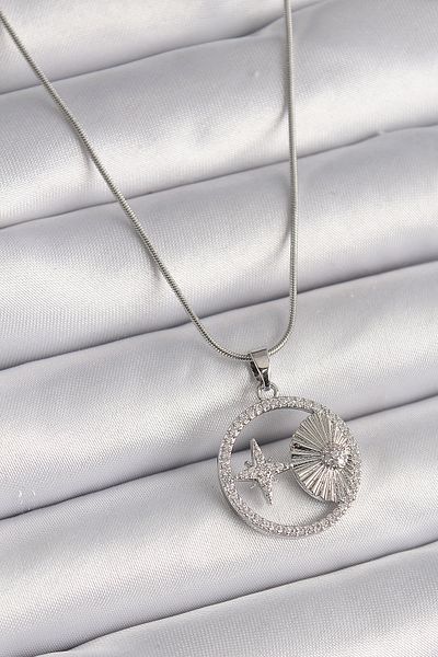 Skygo 316L Steel Silver Color Chain Zircon Stone Star Medallion Model Women's Necklace - Tj-Bko9637
