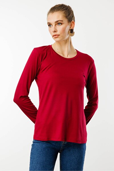 Desen Triko Жіноча базова блуза - без коміра, вишнева