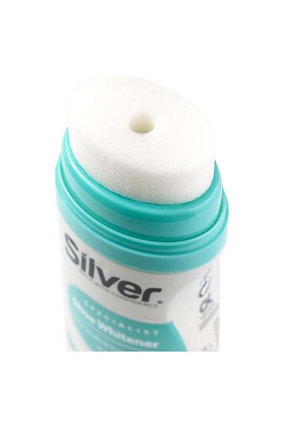 Silver مبيض احذية يغطي الخدوش للجلد والفينيل والنايلون والقماش مع اسفنجة توزيع - 75 مل، ابيض