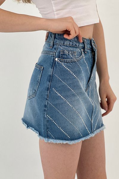 So Sweet Fusta de damă V Stone Denim scurtă de vară mini albastră din denim