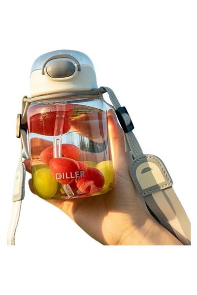 DILLER 500ml Tritan Water Bottle with Straw and Strap White
