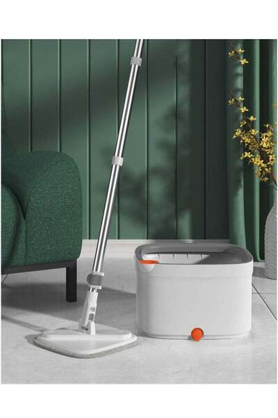 Yelajoy Spin mop set,square mop head,height-adjustable,detachable handle,with 3 reusable mop pads,gray