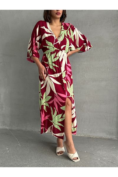 BEJNA Damen Zweireihiges langes Sommerkleid mit Kragen und Schlitz