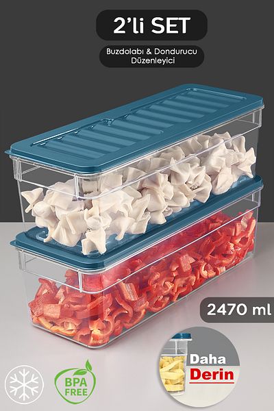 Meleni Home Set of 2 Microwave Compatible Organizer - Food Storage Container 2470ml Blue