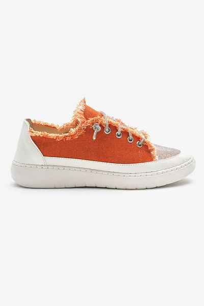Tonny Black Women's Orange Poly Sole Denim Fabric Stone Lace-Up Sports Shoes