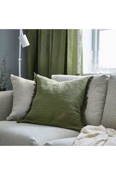 IKEA VALLKRASSING Cushion Cover Grey-Green 50x50 cm – 100% Cotton by IKEA
