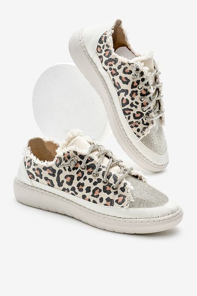 Tonny Black Women's Leopard Poly Sole Denim Fabric Stone Lace-Up Sports Shoes
