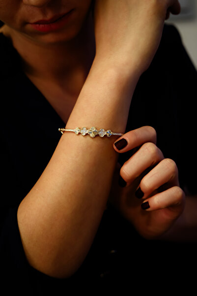 SEMİZ KUYUMCULUK Taş Detaylı Yonca Altın Bieklik