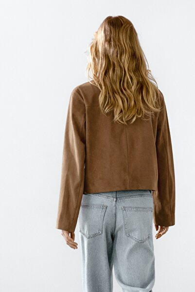 Massimo Dutti Astarlı düğmeli süet deri ceket