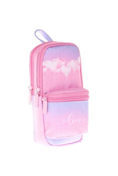 KAUKKO Layer Üç Bölmeli Çanta Şekilli Kalemlik - Pembe Balonlar - Kız Çocuk