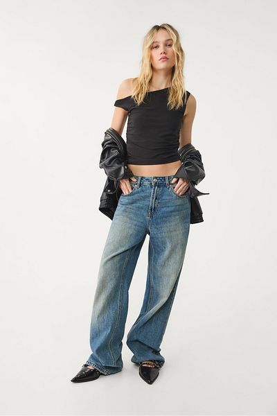 Stradivarius Asymmetric crop top with gathered detail
