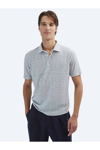 Kip Beige Printed Polo Neck Cotton Blended T-Shirt