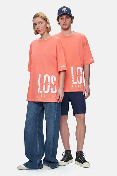 UCLA Igniso Hot Pink Crew Neck Printed Oversize Men's Tshirt