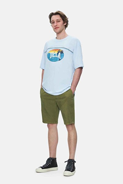 UCLA Ανδρικό μπλουζάκι AIRE Sky Blue Crew Neck με στάμπα Oversize