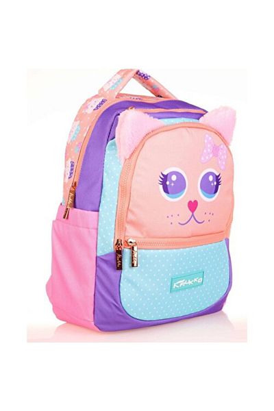 KAUKKO Multicolor Cute Cat School Backpack for Girl