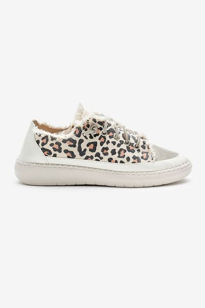 Tonny Black Women's Leopard Poly Sole Denim Fabric Stone Lace-Up Sports Shoes