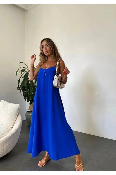 eren büyük beden Women's Aerobin Fabric Adjustable Strap Long Dress