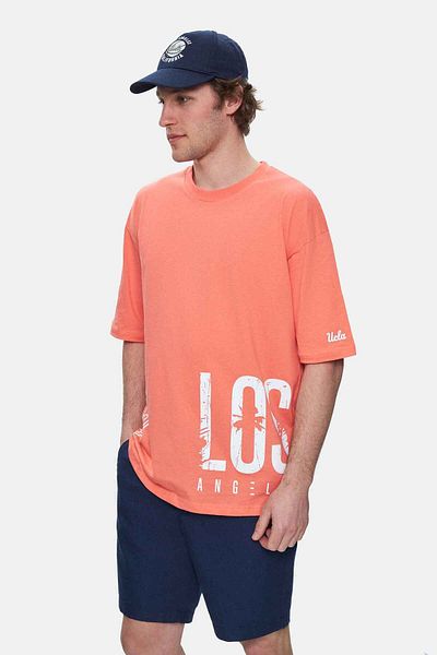 UCLA Igniso Hot Pink Crew Neck Printed Oversize Men's Tshirt