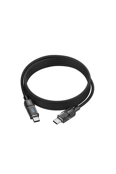 iOsuite كابل مضفر من سبائك الزنك (USB-C) إلى (USB-C) مع شاشة (إيقاف التشغيل الذكي) 100 وات - 1.2 متر - أسود