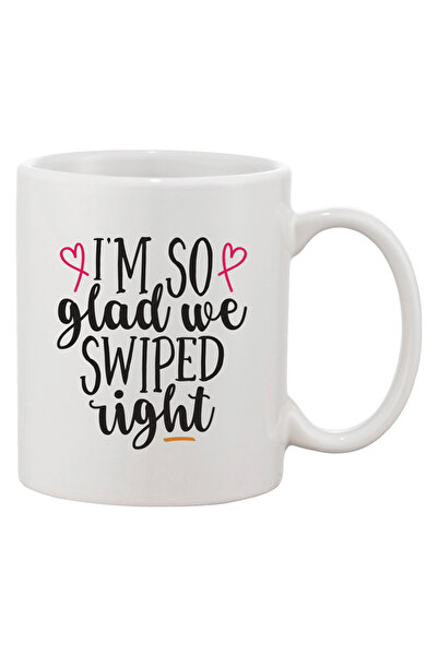 OEM Εξατομικευμένη λευκή κούπα 'Χαίρομαι τόσο πολύ που κάναμε swipe right', I...