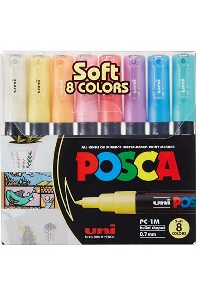 Uni Posca 0.7 Water Based Poster Marker Soft Color 8 Pieces