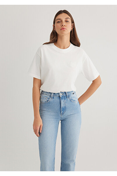 Mavi Patch logóval nyomtatott fehér póló, laza szabású / laza, laza szabású 1612921 -70057