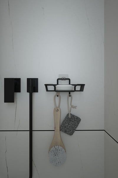 BellaBagno Yapışkanlı Siyah Kancalı Katı Sabunluk ve Bulaşık Süngerlik Düzenl...