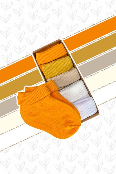 Akface Organic 5'L Boxed Unisex Newborn and Baby Socks in Safari Colors 0-2 Years Old