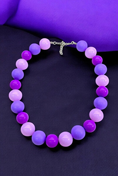 PETEK AKSESUAR MOR LİLA BUBBLE TOP SUMMER KOLYE