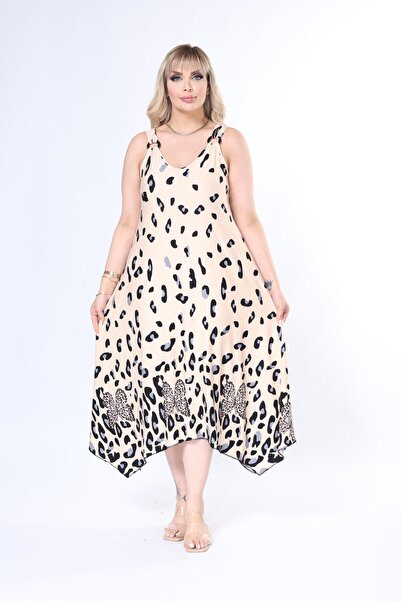 mami butik Summer Strap Combed Cotton Asymmetrical Cut skirt Large Size Dress