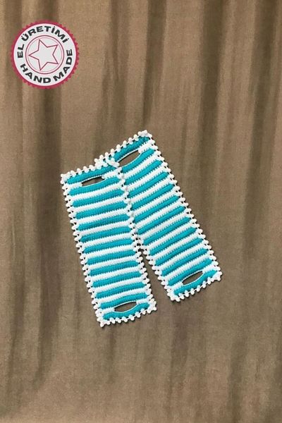 Uretti - Emine 9106 5038 Hand Knitted Double Colored 2-Piece Bath Washcloths - Petrol Green / White