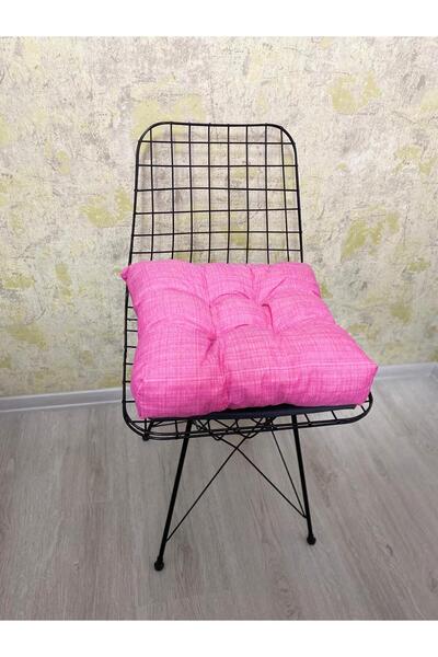 lazilla Pembe Renk Sandalye Minderi Düğme Dikişi Detaylı 40x40cm Bağcıklı