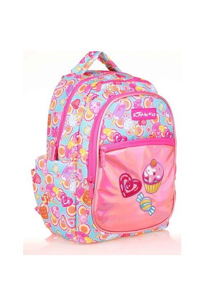 KAUKKO Rucsac de școală pentru copii, brodat cu oglindă, roz cupcake