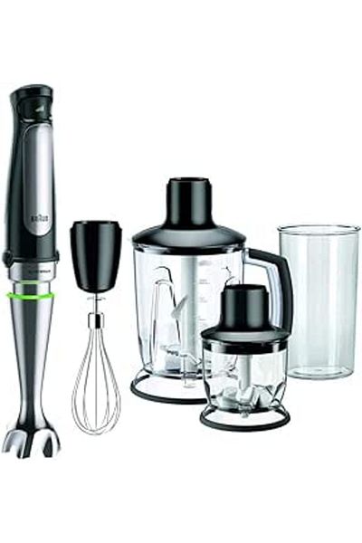 Braun خلاط متعدد الاستخدامات 7، 1000 واط، كوب سعة 1.5 لتر و0.600 لتر، خفاقة، عمود من الفولاذ المقاوم للصدأ، نظام تحكم في الرذاذ