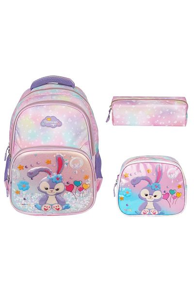 Relaxion Rlx-1370 Set de trei modele de iepure pentru fete - cutie de prânz și rucsac cu suport pentru stilou